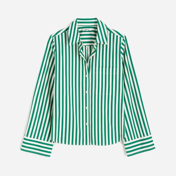 Madewell Easy Y-Neck Button-Up Shirt in Verdant Green XS - Picture 6 of 9